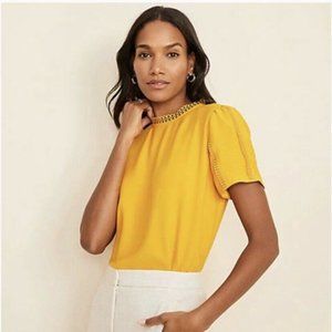 Ann Taylor Circle Lace Trim Blouse Size Medium Mustard